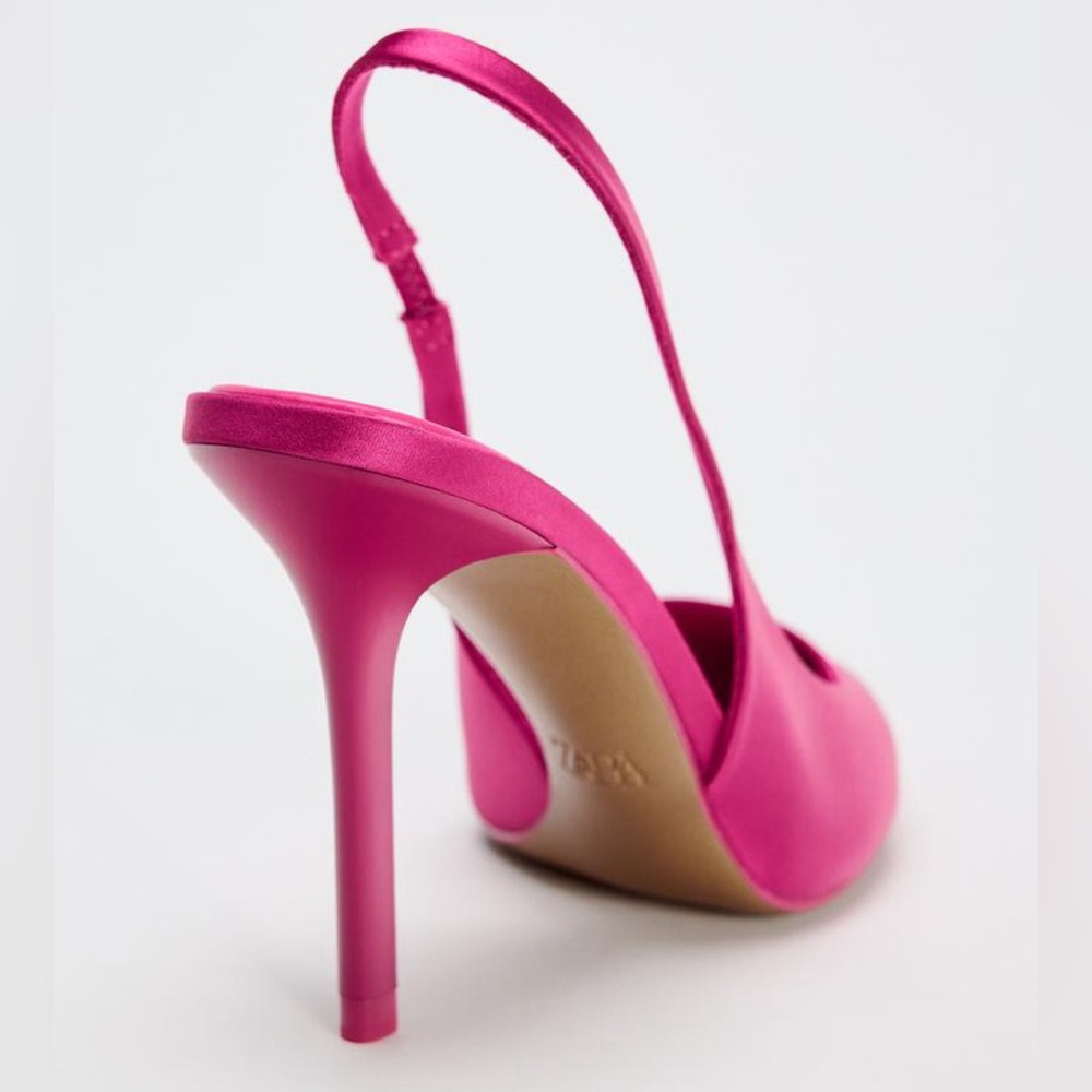 Elegant Fuchsia Slingback Heels. SATIN EFFECT HEELED SLINGBACKS. WOW - Picture 5 of 6